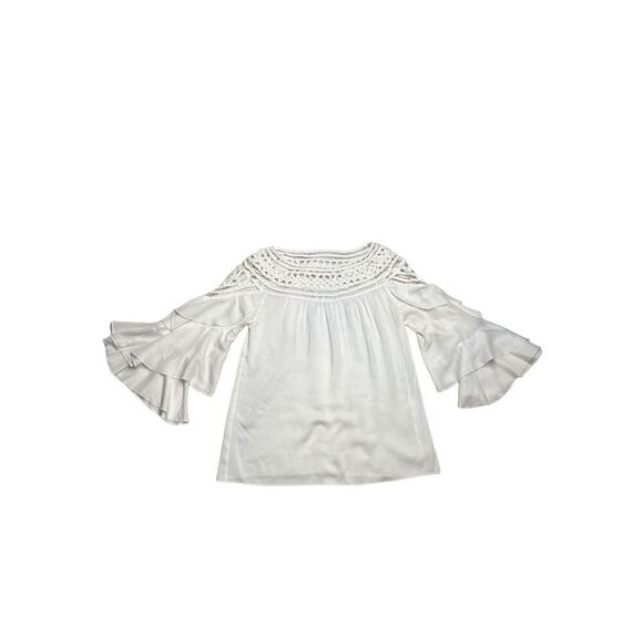 Esley top women’s size small white cutout loose fit with ruffled long sleeves - Picture 4 of 9